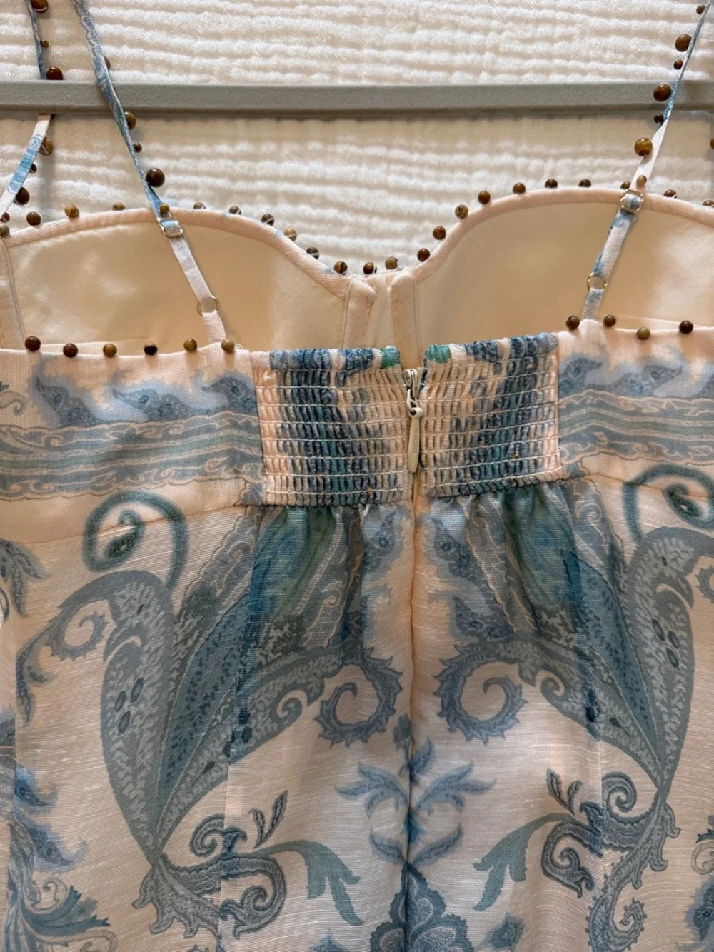 Zimmermann Illuminate Gown Cream and Teal Paisley Spaghetti-Strap Midi Dress - Picture 6 of 16